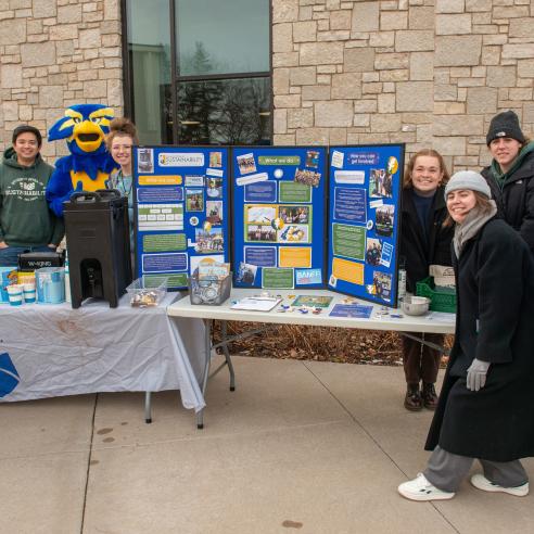 A group of university students from student senate promotes sustainability