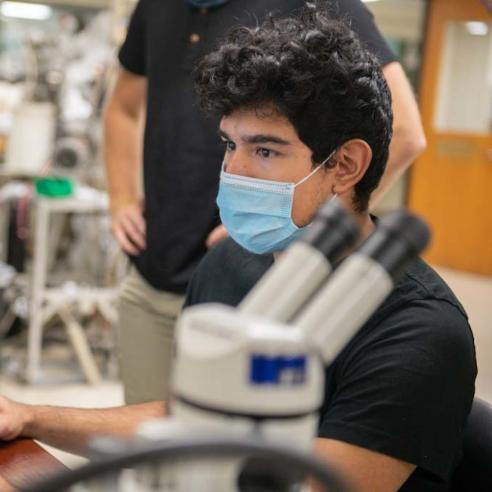 Materials science student working in a lab