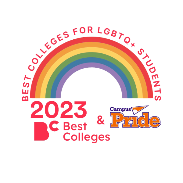 A rainbow with Best of the Best text, as well as Best Colleges and Campus Pride.