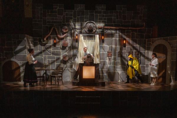 Frankenstein with assistant on the experimenting table 