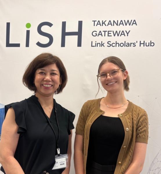 UWEC student in Japan with internship supervisor
