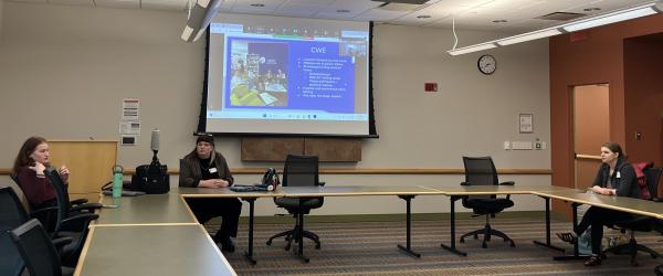 Muske presenting in person and over Zoom on the Center for Writing Excellence with fellow writing mentors..