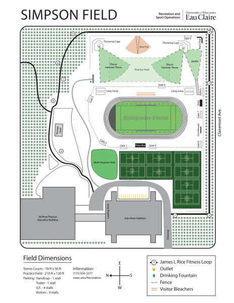 Map of Simpson Field complex. Featuring tennis courts, Simpson field, and multi-purpose fields. 