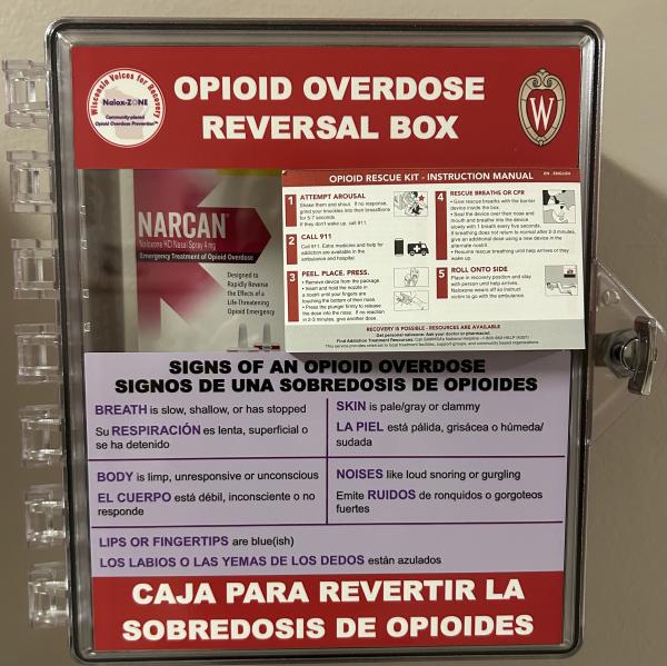Front of a Narcan dispensor