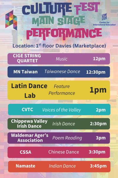 2026 Culture Fest Performance Schedule