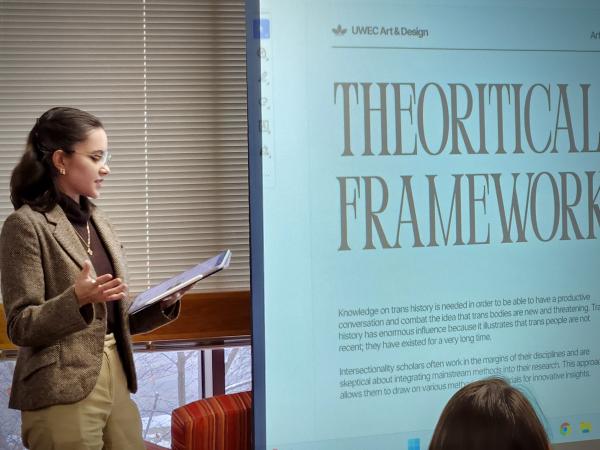 Olivia Bishop presents her honors thesis in winter 2025