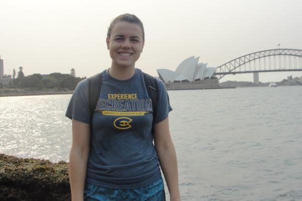 Female student outside the Sydney Opera House