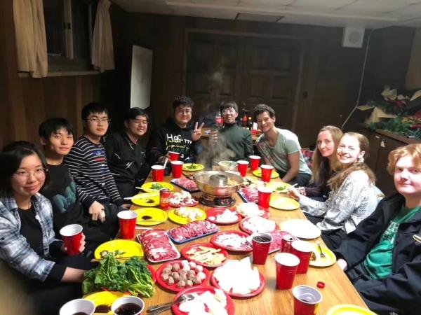 Materials science and engineering student Maoda Ge and Yunyi Huang hosted a hot pot dinner with friends during their stay at UW-Eau Claire. (Submitted photo)