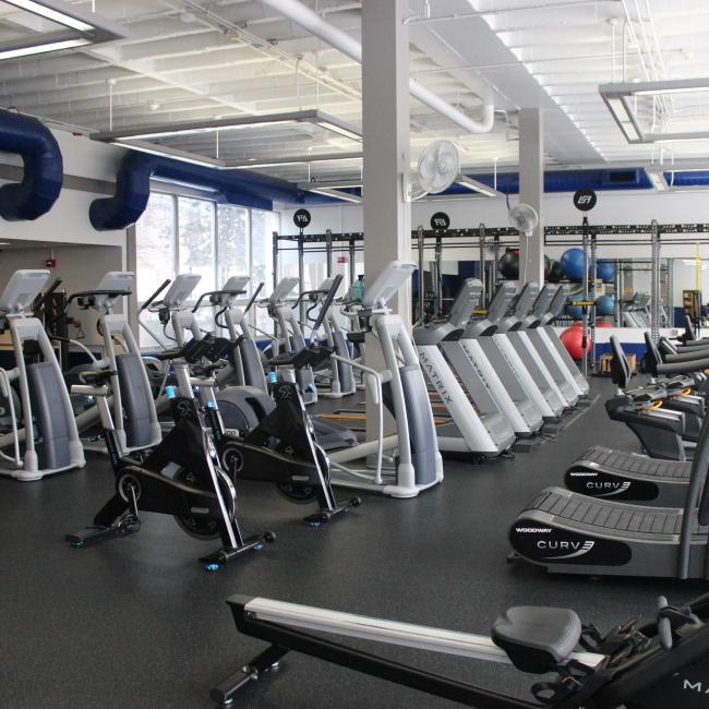 View of treadmills, ellipticals, and bikes