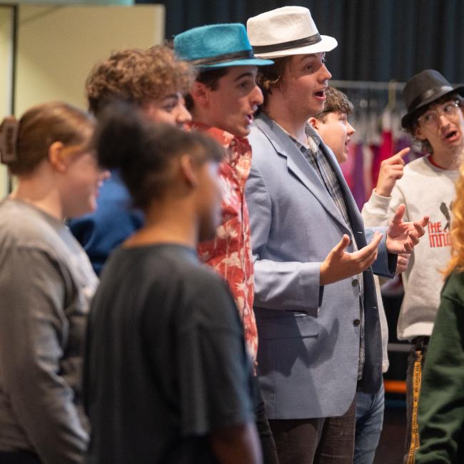 rehearsal in semi costumes at Pablo