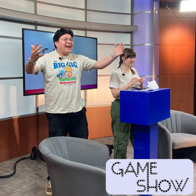 The hosts of Gameshow introducing the episode