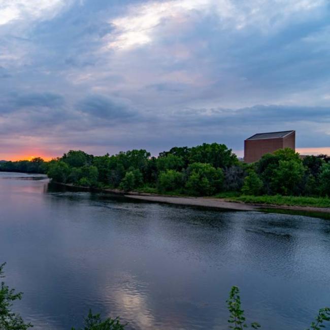 A beautiful shot of the Chippewa River during a blue and pink sunset in August.