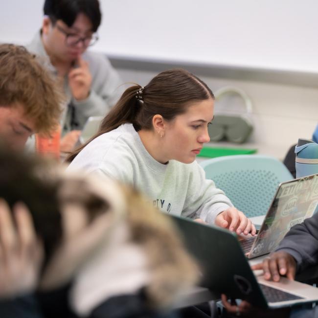 Students study on their computers during the First Day Back from Winter Break.