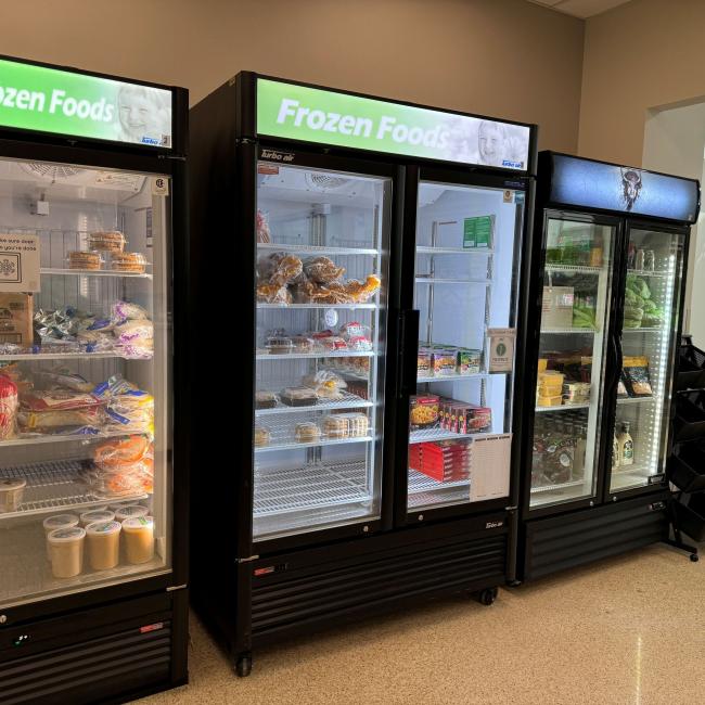 coolers and freezers full of food