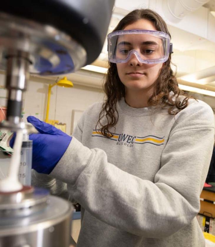 student in biomedical foam research lab