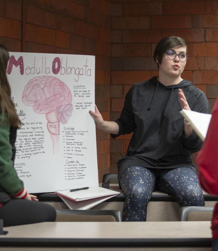 student presenting in psychology 100 class