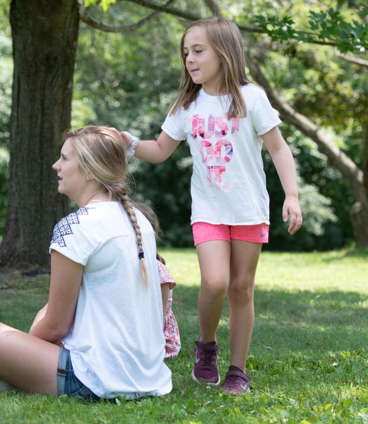 young kids exercise class outside