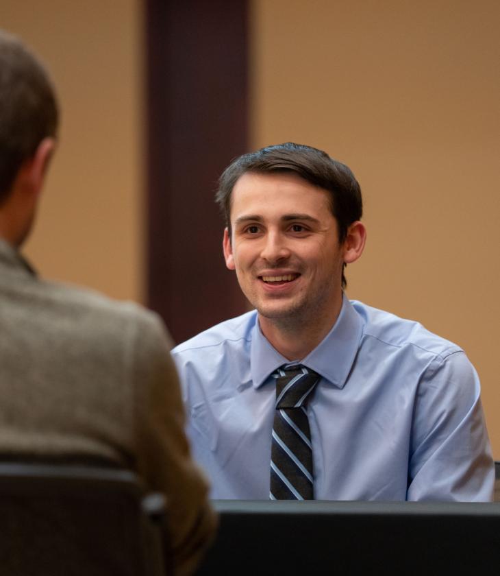 student in a mock interview for COB event