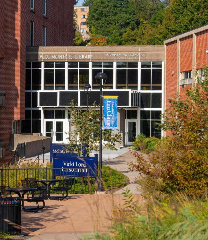 An exterior shot of the McIntyre Library