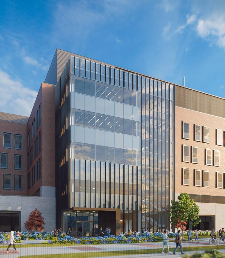 An artist's rendering of the exterior of the Science and Health Sciences Building.