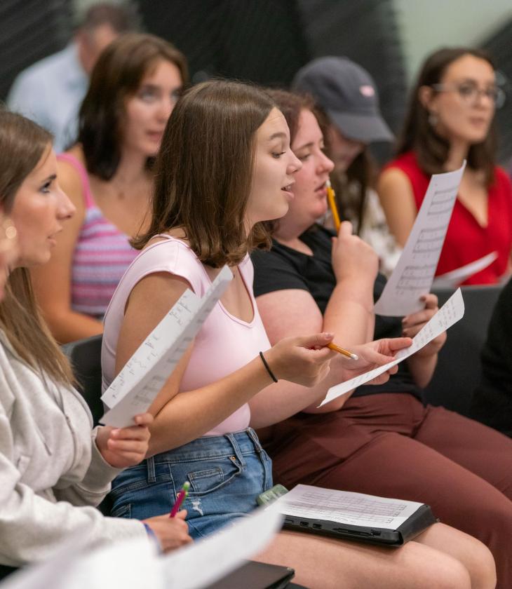 choral classroom, women's choir rehearsing 