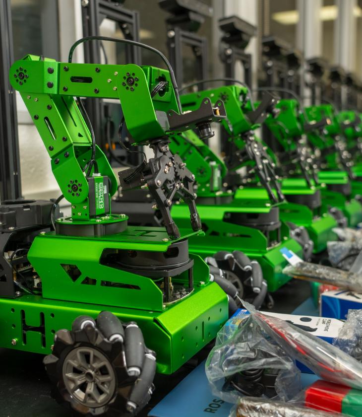 Robotics gear lined up while not in use
