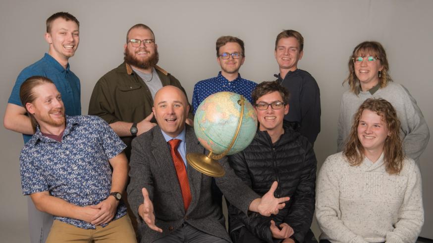 geography class studio with globe 