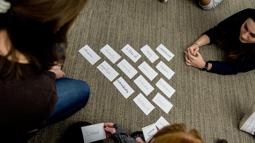 card on floor for a leadership class exercise