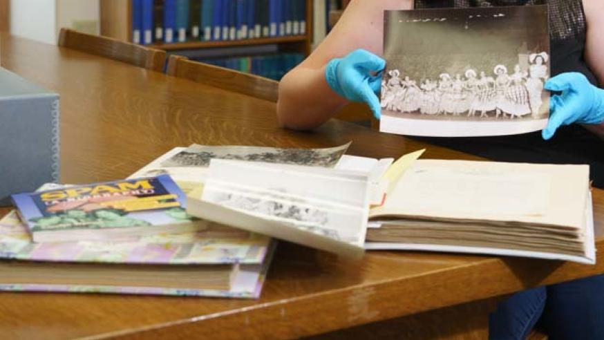 Archives in the library, historical photos and posters