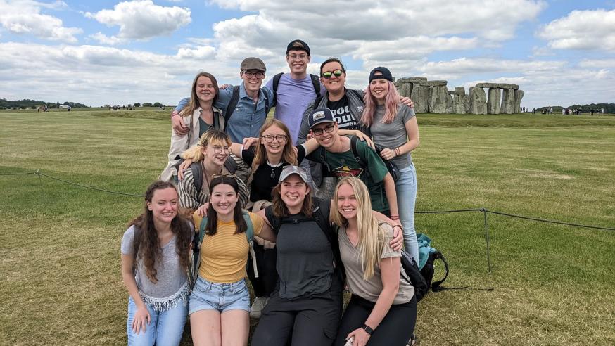 Student group posing at Stonehenge 