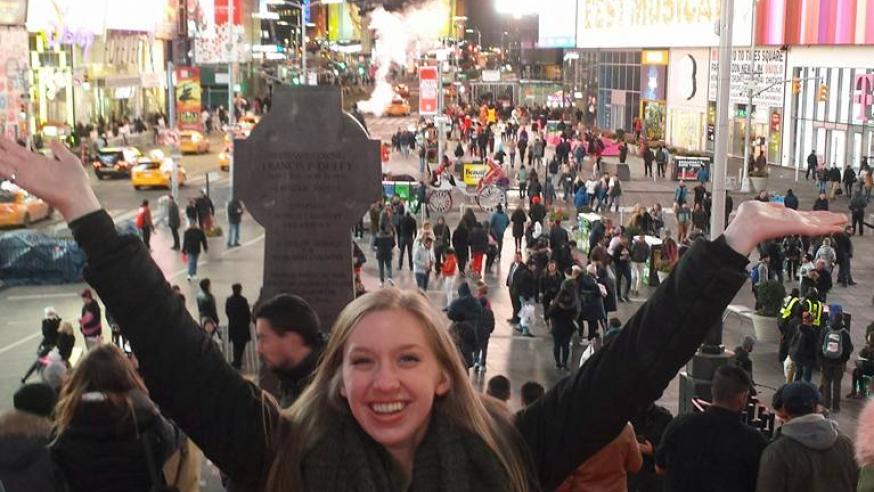 female student in Times Square