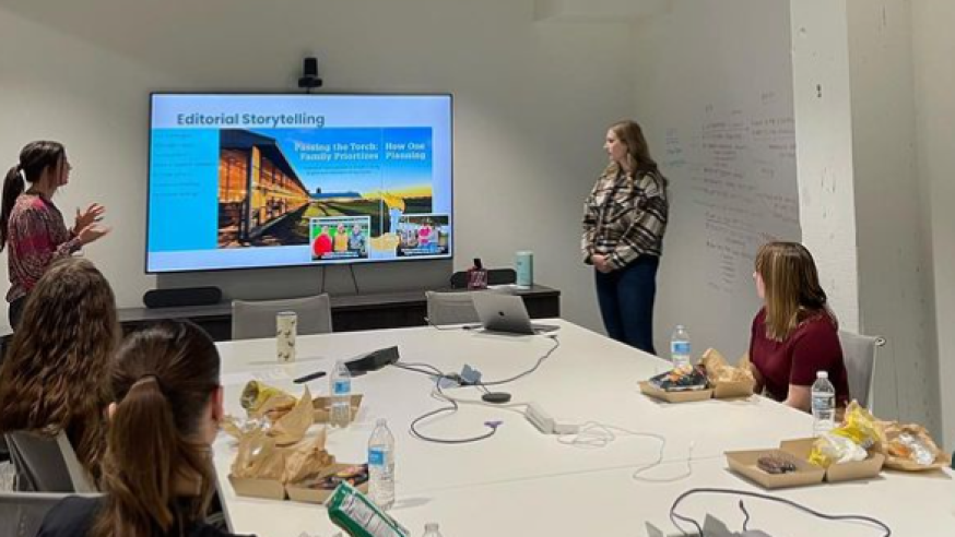 students in a conference room for lesson about stroytelling in PR