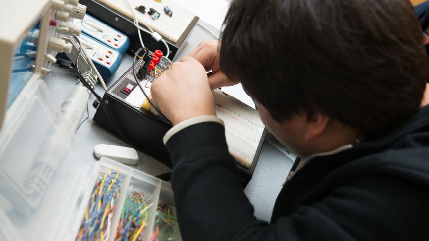 physics student in class