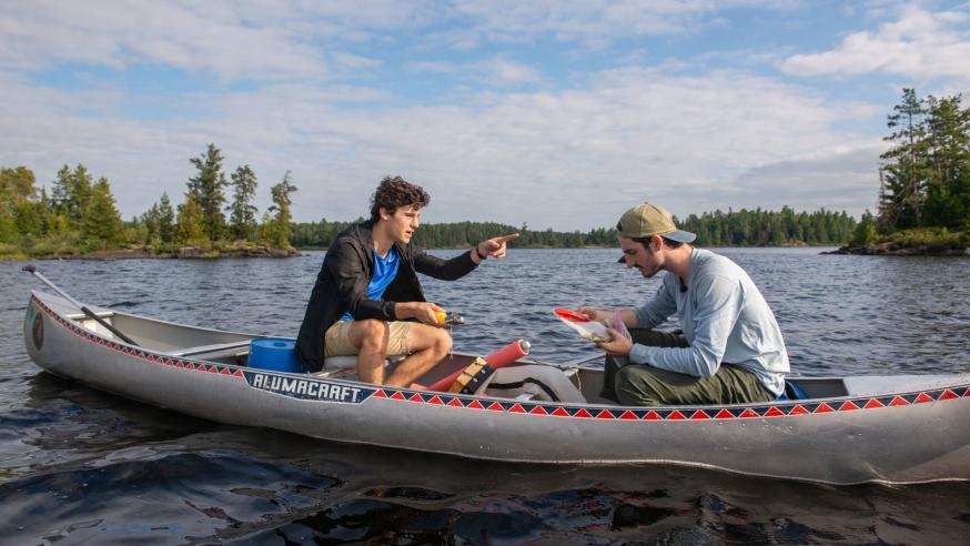Students testing Boundary Waters for microplastics 