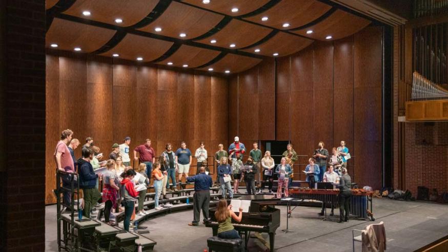 Rehearsal of choir in Gantner Concert Hall