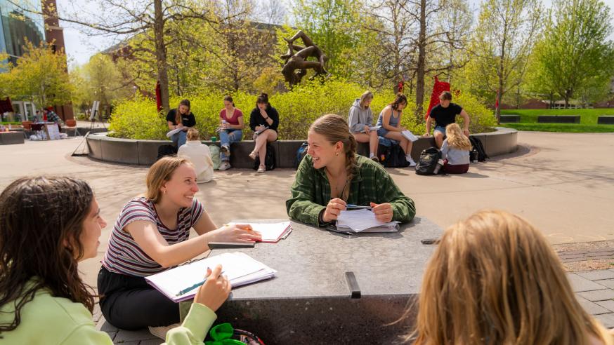 students having math class outside in spring 