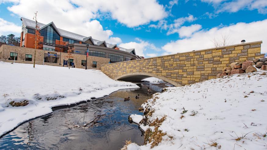 snowy creek at Davies Center bridge