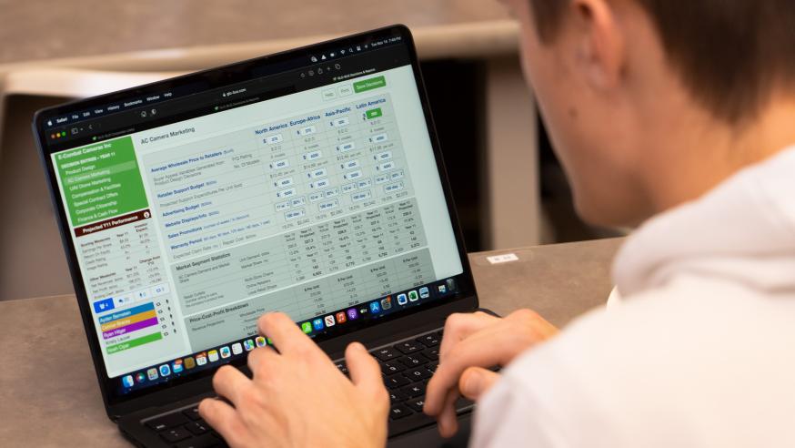 College of Business student competing during SIM Superbowl
