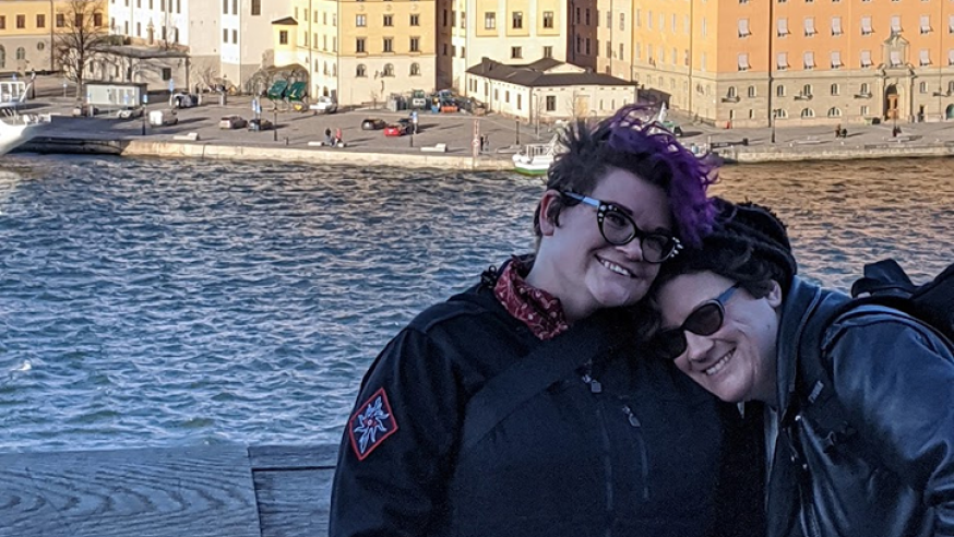 Rindo sisters in Copenhagen standing by waterfront