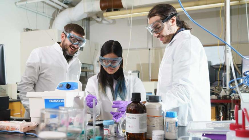 Students and Professor Working in Lab