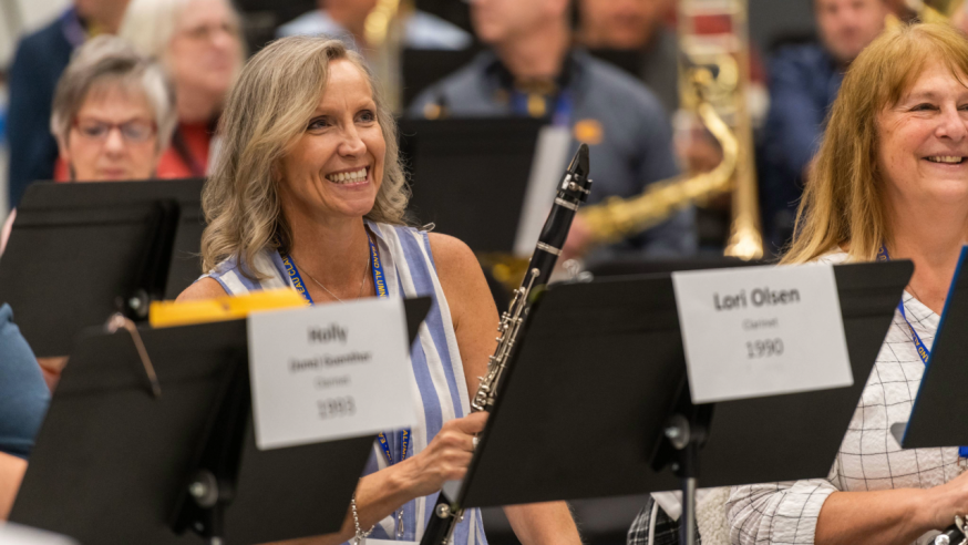 Alumni Clarinet player rehearsing for the 2022 Alumni Band Weekend