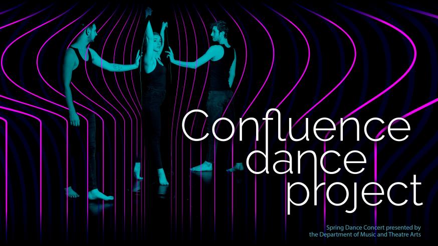 Dancers performing with a graphic overlay that reads "Confluence Dance Project"