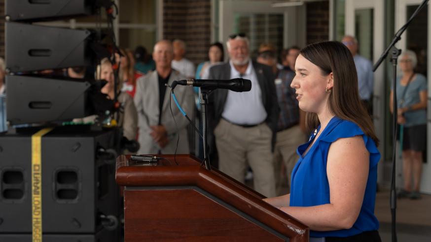 Student speaks at podium