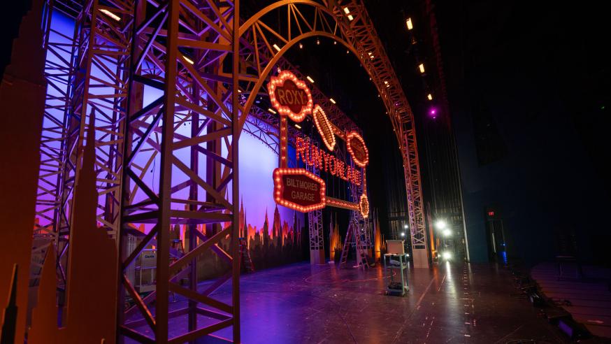 empty stage of Guys and Dolls set in place