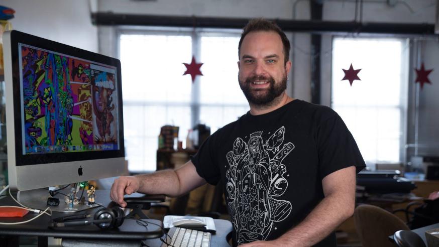 Tim Seeley at his home office 