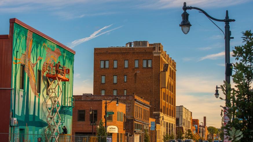 A new mural being painted downtown Eau Claire.