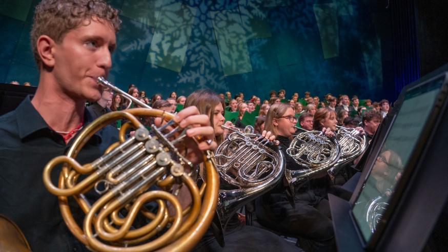 French Horn and all of stage on Holiday Concert at Pablo 