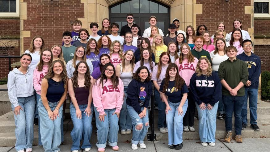 Group photo of different members of the Greek community at UWEC.