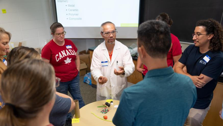 Science teacher camp scene in lab 