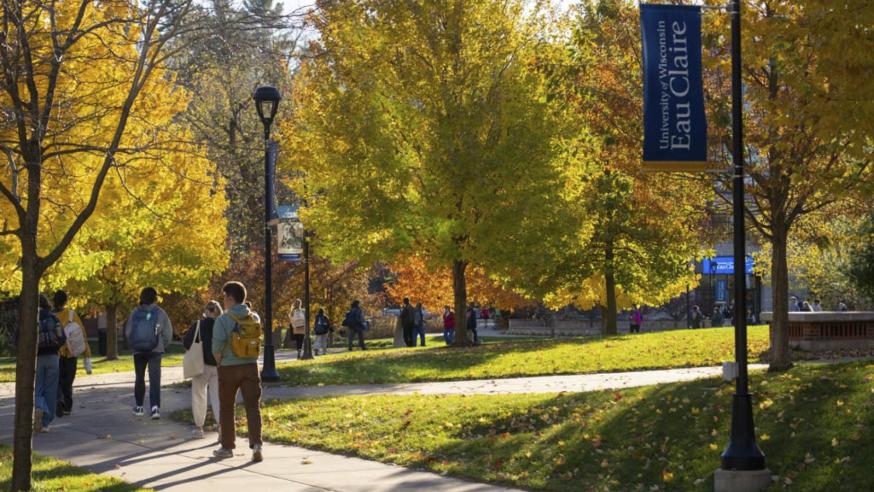 Students walking outdoors on UW-Eau Claire campus